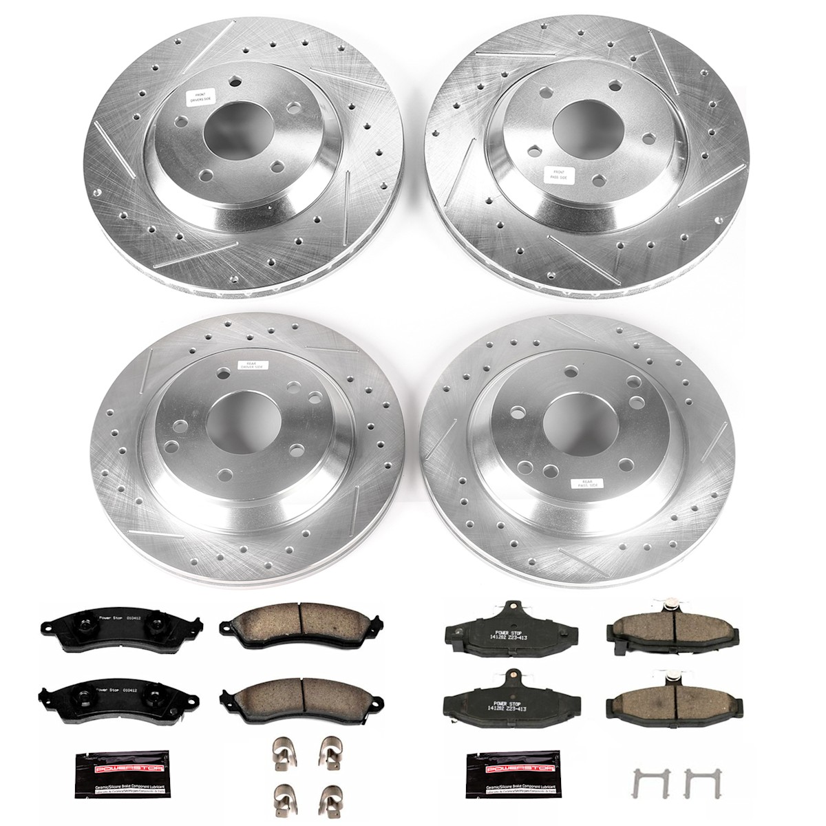 K1528 Powerstop Brake Disc and Pad Kits 4-Wheel Set Front & Rear for Chevy