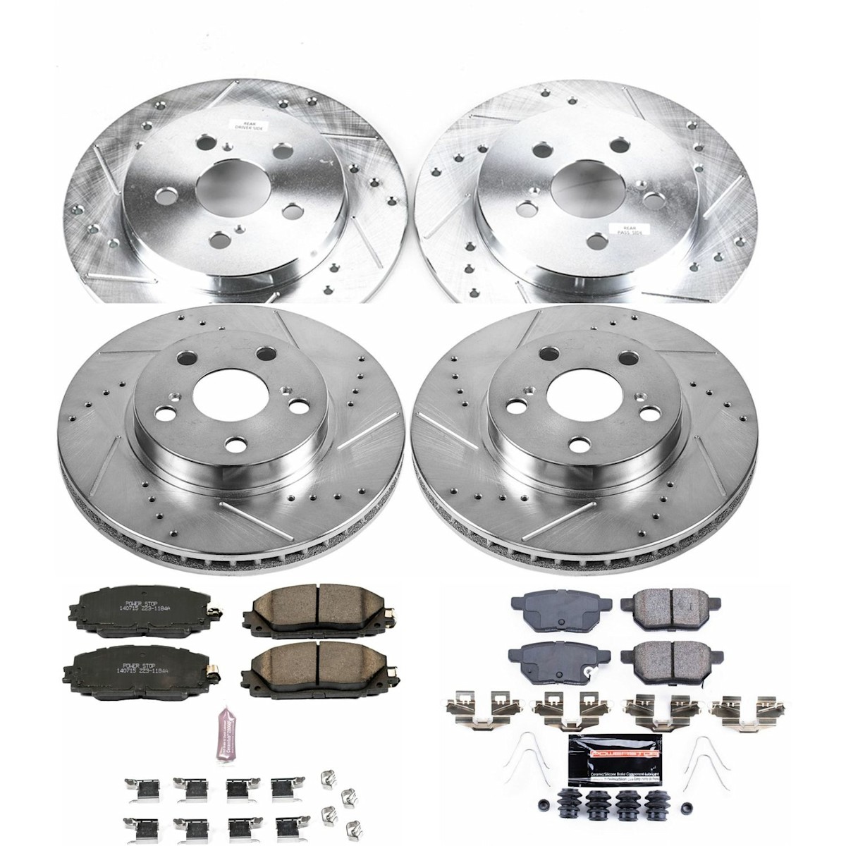 K5871 Powerstop Brake Disc and Pad Kits 4-Wheel Set Front & Rear for Prius Lexus