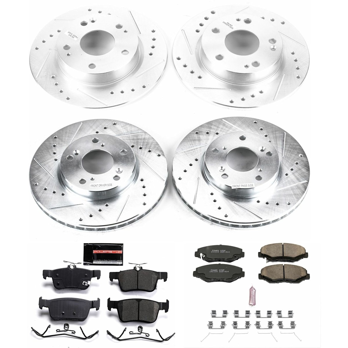K7574 Powerstop 4-Wheel Set Brake Disc and Pad Kits Front & Rear Coupe Sedan