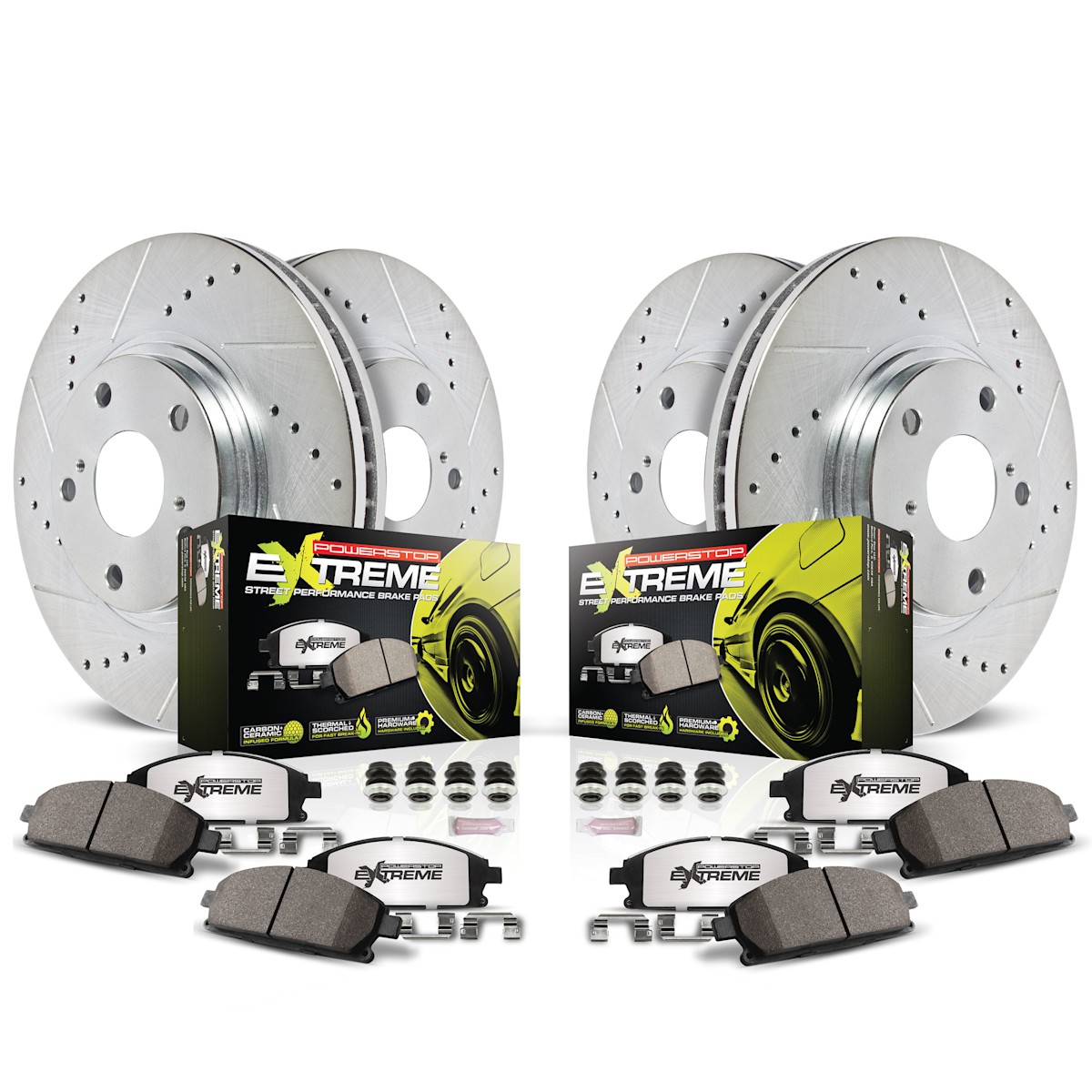 K114-26 Powerstop 4-Wheel Set Brake Disc and Pad Kits Front & Rear Coupe Sedan