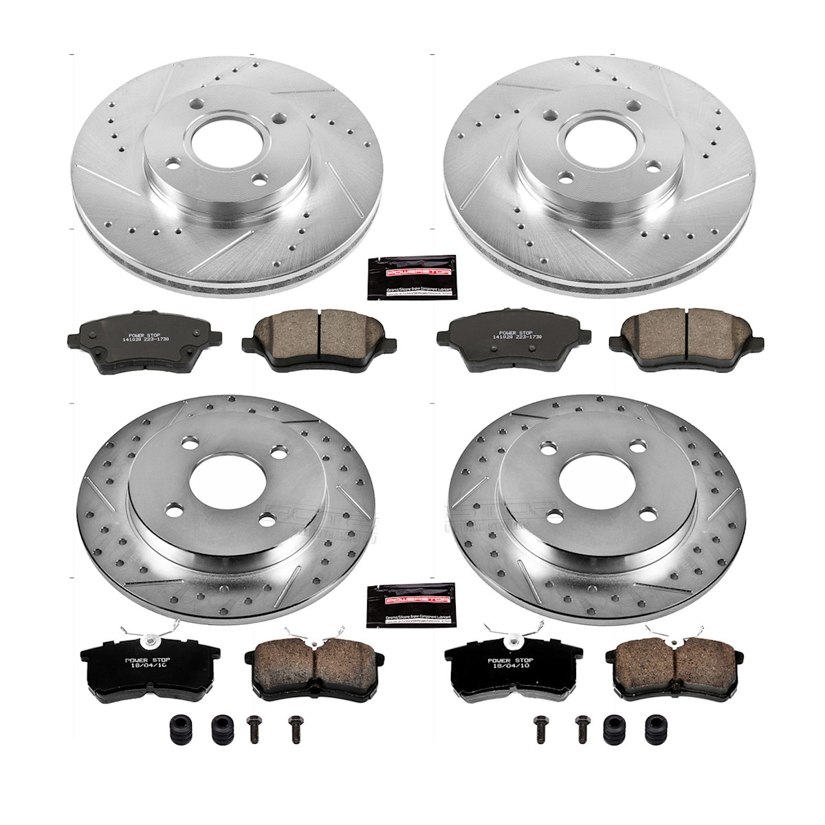 K7002 Powerstop Brake Disc and Pad Kits 4-Wheel Set Front & Rear for Ford Fiesta