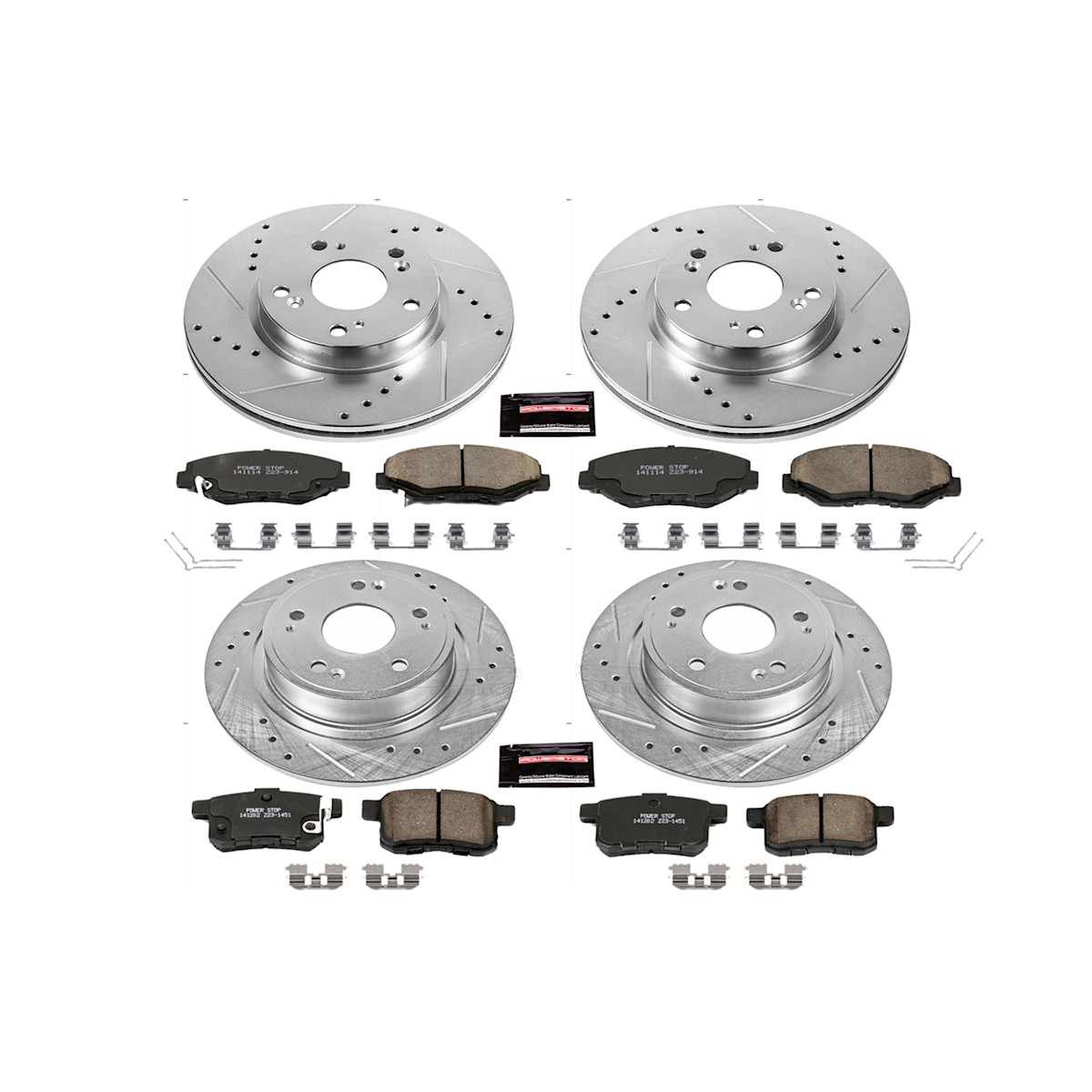 K6491 Powerstop Brake Disc and Pad Kits 4-Wheel Set Front & Rear for Accord